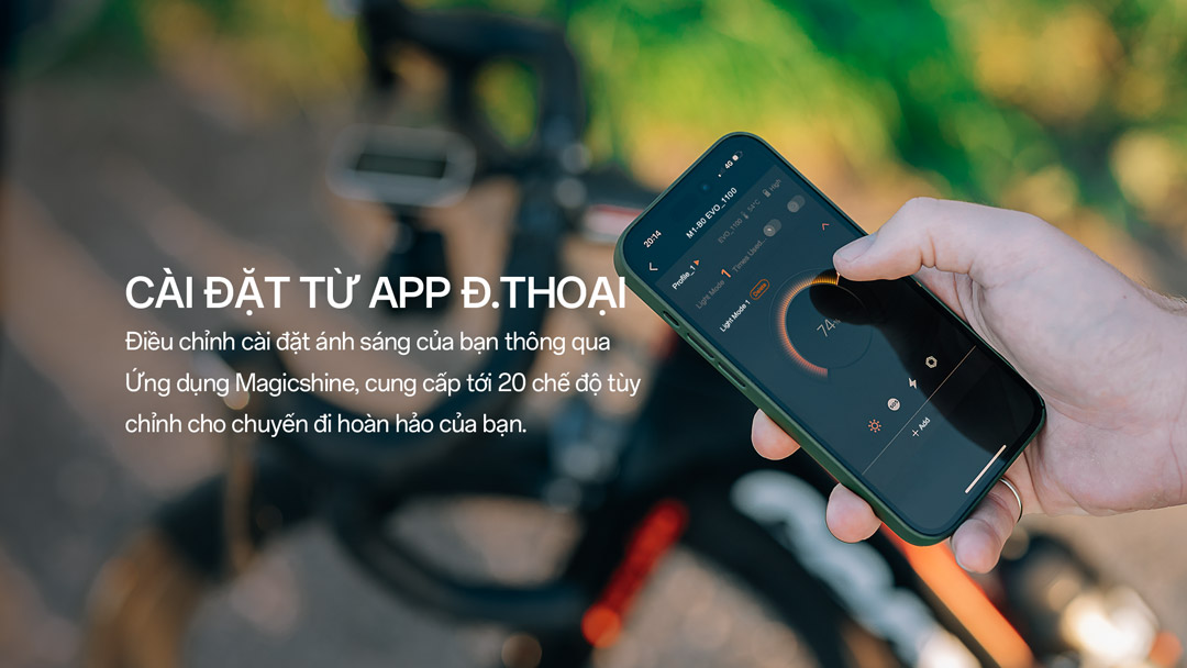 Đèn xe đạp Magicshine EVO 1100 cài đặt từ app điện thoại