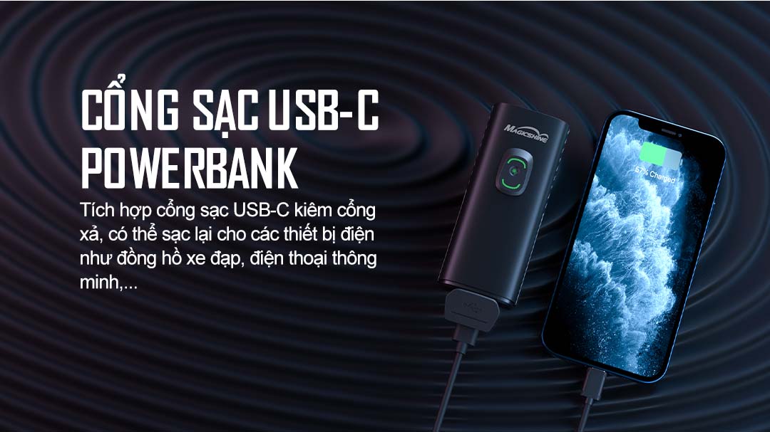 Đèn xe đạp Magicshine RAY 1600B cổng sạc USB C kiêm powerbank