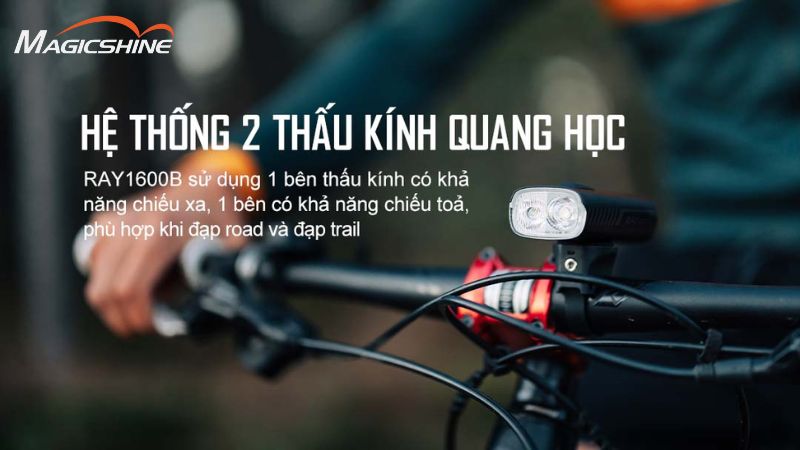 Hình ảnh minh họa ứng dụng thấu kính TIR trong đèn xe đạp, cho thấy khả năng phát sáng mạnh mẽ và đồng đều, nâng cao an toàn khi điều khiển xe