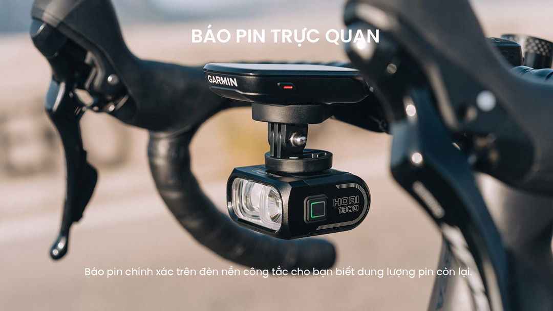 Đèn xe đạp HORI 1300 có đèn báo pin chính xác