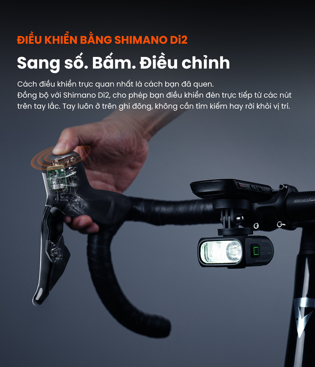 Điều khiển Shimano Di2 trên Magicshine HORI 1300 Pro