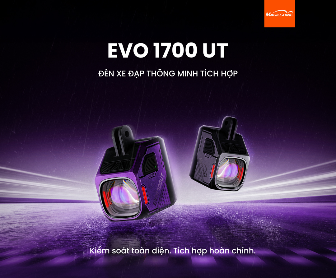 Đèn xe đạp thông minh Magicshine EVO 1700 UT màu tím và Titanium